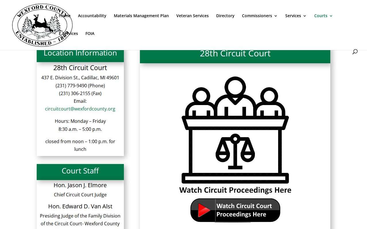 Wexford County criminal court case contact information for the 28th Circuit Court