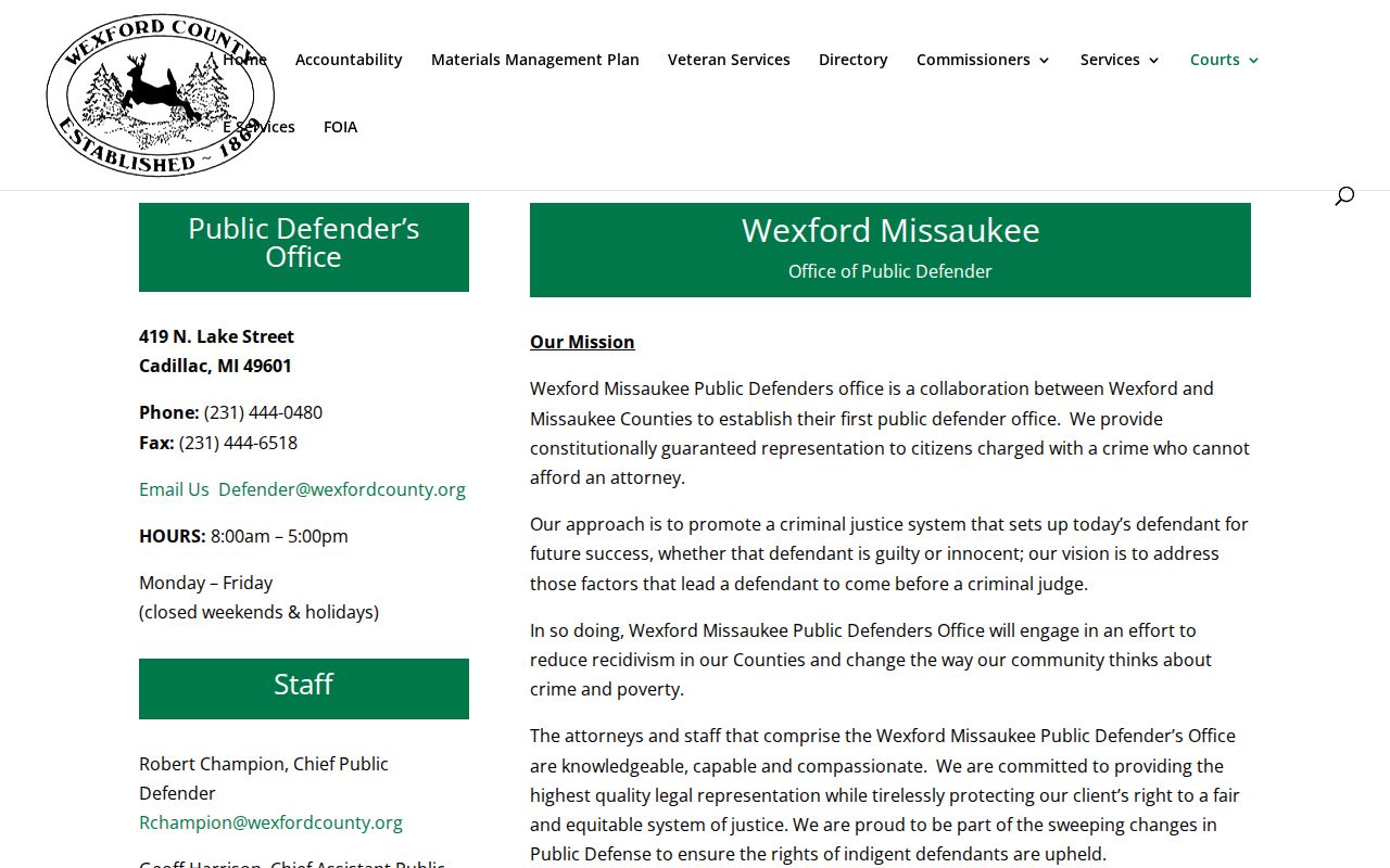 Wexford County criminal case public defender office information
