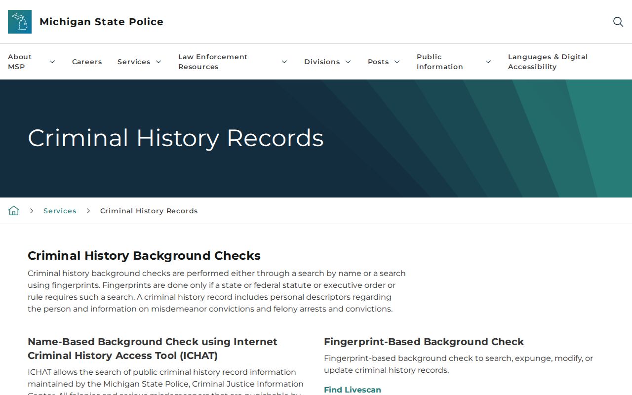 Wexford County criminal history name and fingerprint check comparison