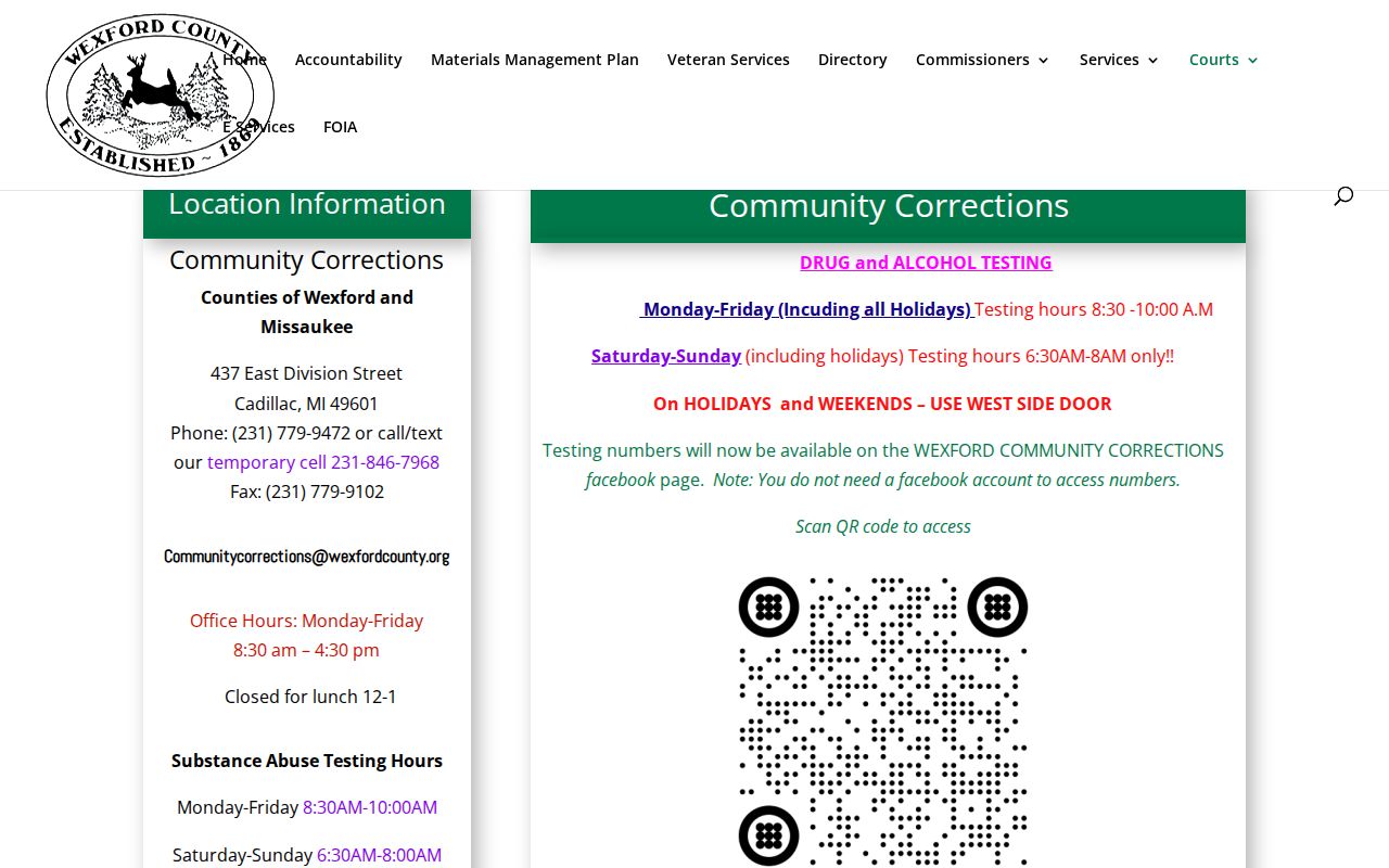 Wexford County criminal pretrial and community corrections programs