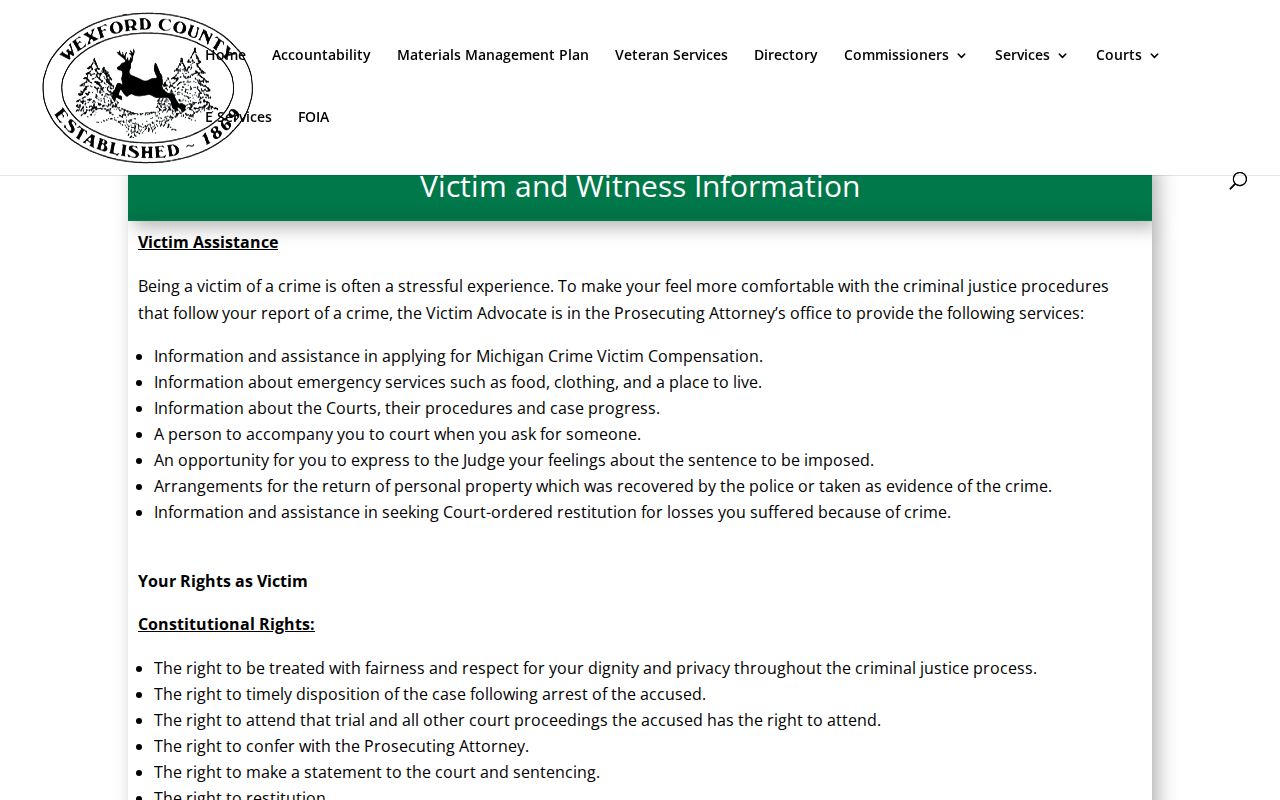 Wexford County criminal prosecutor victim advocate information