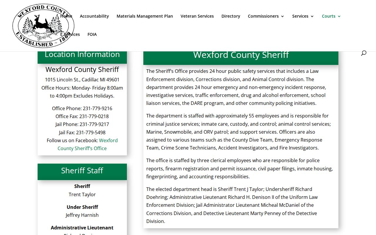 Wexford County criminal records sheriff office contacts