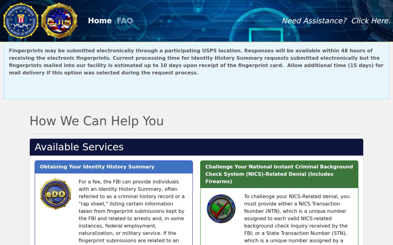 FBI personal record request option compared with Wexford County sex offender records