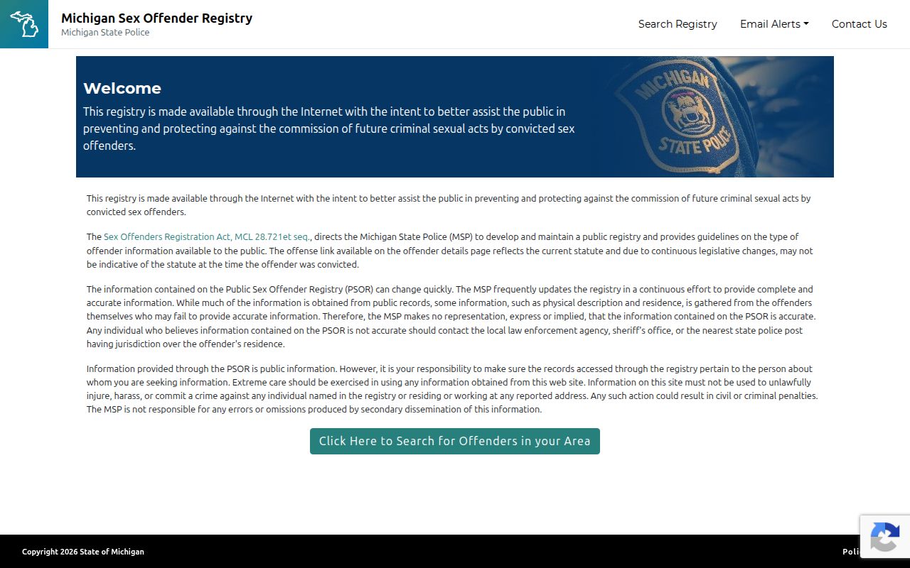 Wexford County sex offender search form in Michigan PSOR